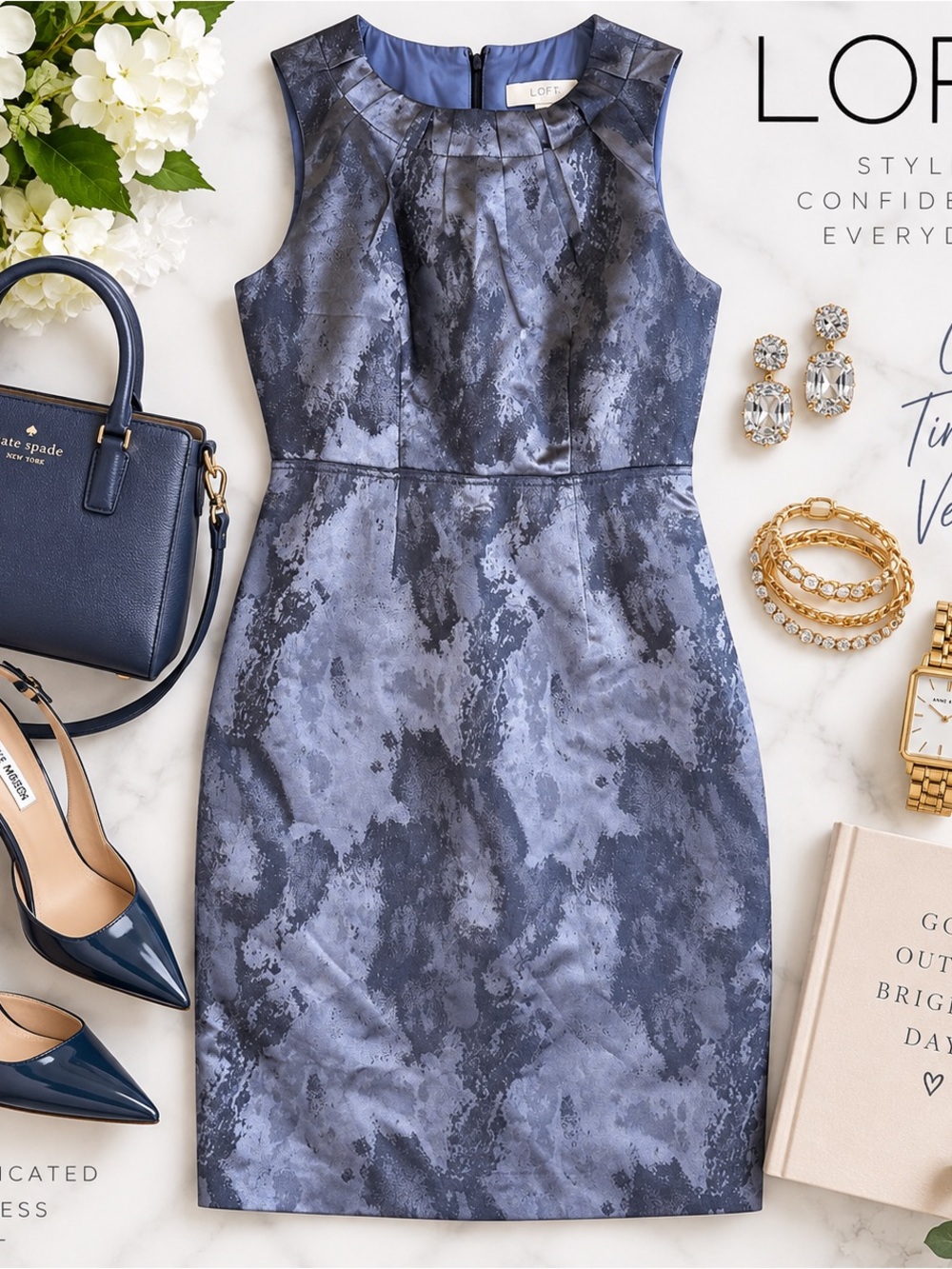 LOFT Blue-Gray Sleeveless Sheath Dress